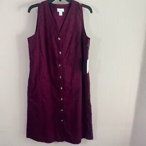 Liz Claiborne Sleeveless Eyelet lined dress burgundy buttons medium new